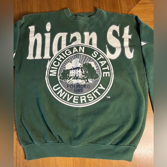 RARE Vintage Michigan State University Crest Spellout Crewneck - Picture 3 of 8